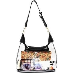 New Esvan Black Trim Interior Mesh Pocket Zip Closure Stadium Clear Shoulder Bag